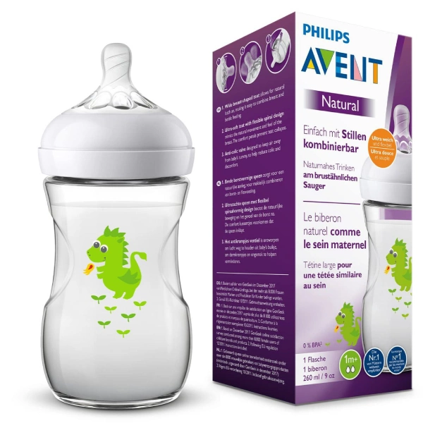 Ont-milk-bottle-260-ml,-dragon-design,-natural-talc-+-1-month شیشه شیر بچه