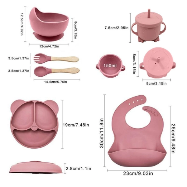 Pink-Bear-Silicone-Baby-Dinnerware-Set,-10-Pieces2 ظرف غذای نوزادی