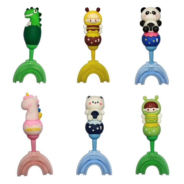 360-Degree-U-Shaped-Silicone-Baby-Toothbrush-with-Frame مسواک نوزاد
