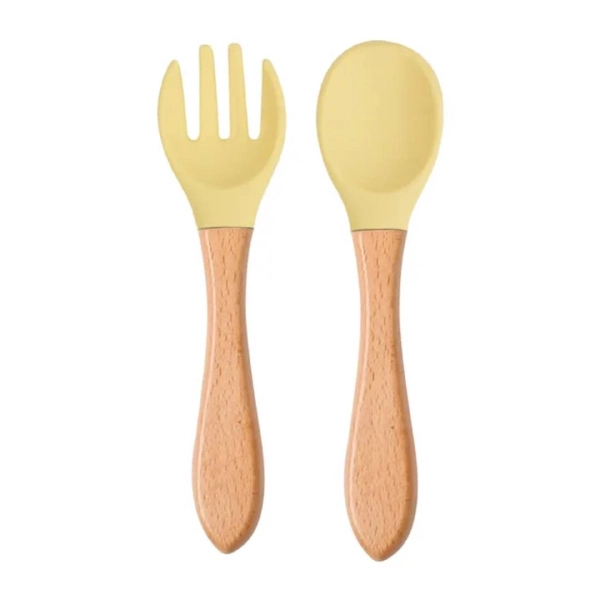 Baby-spoon-and-fork-set-with-silicone-head-and-frame قاشق